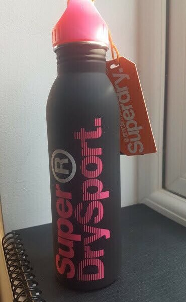 Superdry Steel Sports Bottle - Black/Pink BNWT