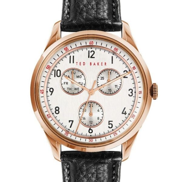 Ted Baker Daquir Mens Watch Black Leather Strap Silver Dial BKPDQS105