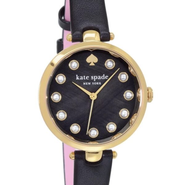 kate spade new york holland three-hand black leather watch KSW1808