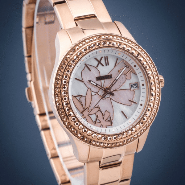 Fossil Ladies Stella Rose Gold-Plated Flower Dial Watch ES5192