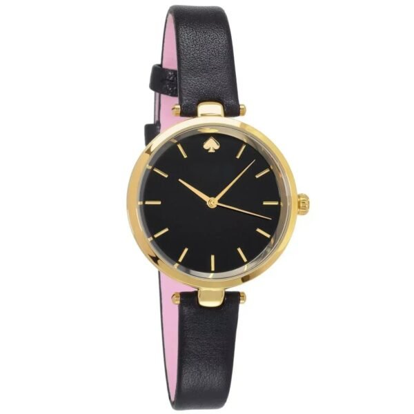 Kate Spade New York Womens Holland Gold Watch, Black Dial, Leather Band KSW904