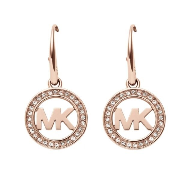 MICHAEL KORS ROSE GOLD TONE PAVE CRYSTAL MK LOGO DISC HOOK EARRINGS MKJ4796791