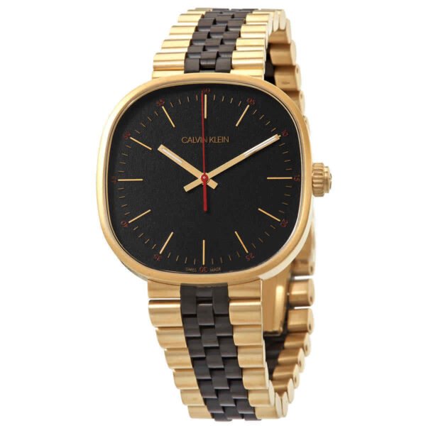 Calvin Klein Ladies Watch K9Q125Z1 Squarely Black Dial Gold/Black Bracelet