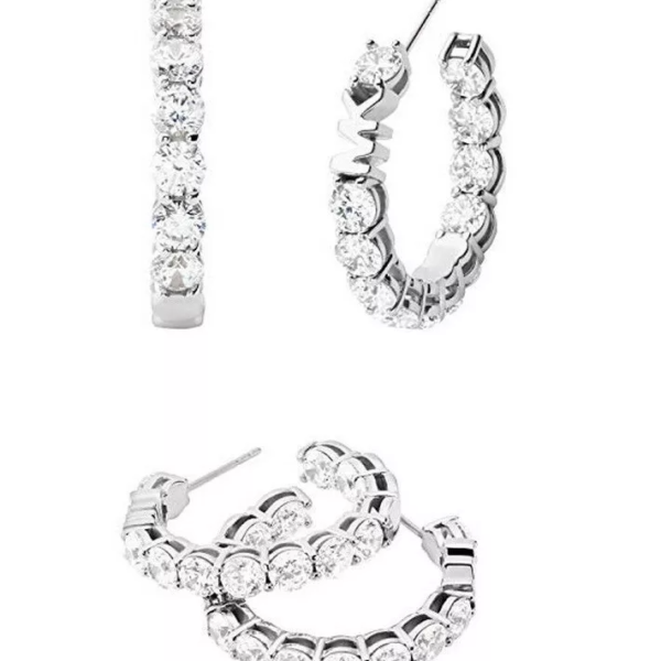 Michael Kors Brass and Cubic Zirconia Hoop Earrings in Silver MKJ7311040