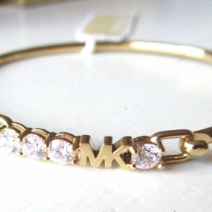 Michael Kors MK Logo Yellow Gold S/ Steel Bangles Bracelet 4 Crystals MKJ7316710