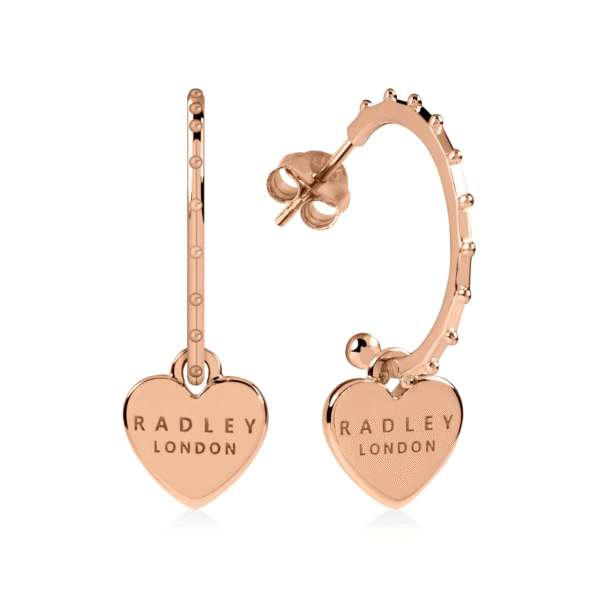 RADLEY HUGGIES HEART 18CT ROSE GOLD EARRINGS STIRLING SILVER RYJ1130
