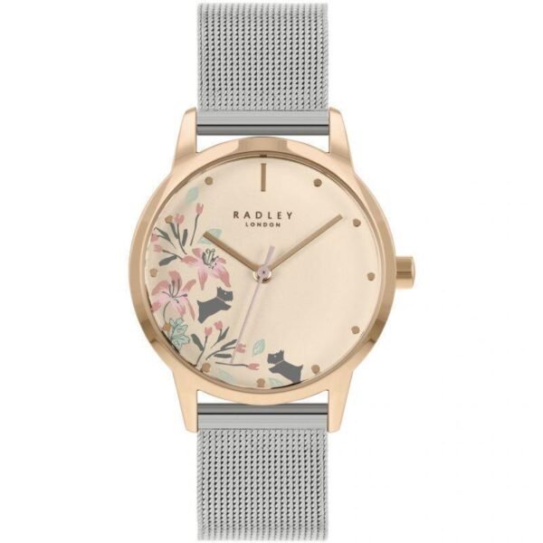 Radley Ladies Watch RY4588A Silver Mesh Bracelet Floral Gold Dial
