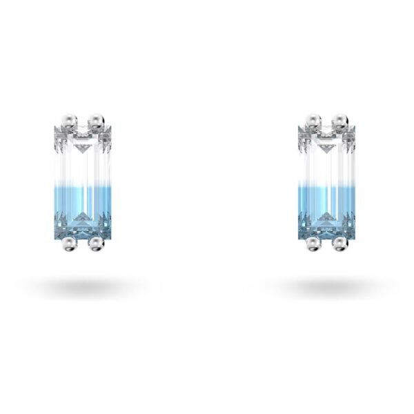 Swarovski Stilla stud earrings Baguette cut Blue Rhodium plated 5639132