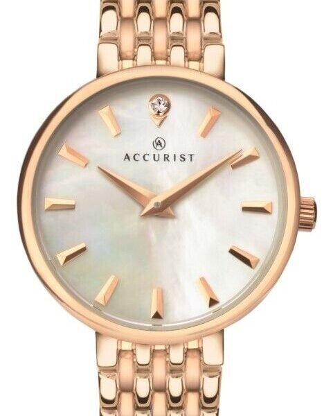 Accurist Ladies Watch with Mother of Pearl Dial and Rose Gold Bracelet 8182