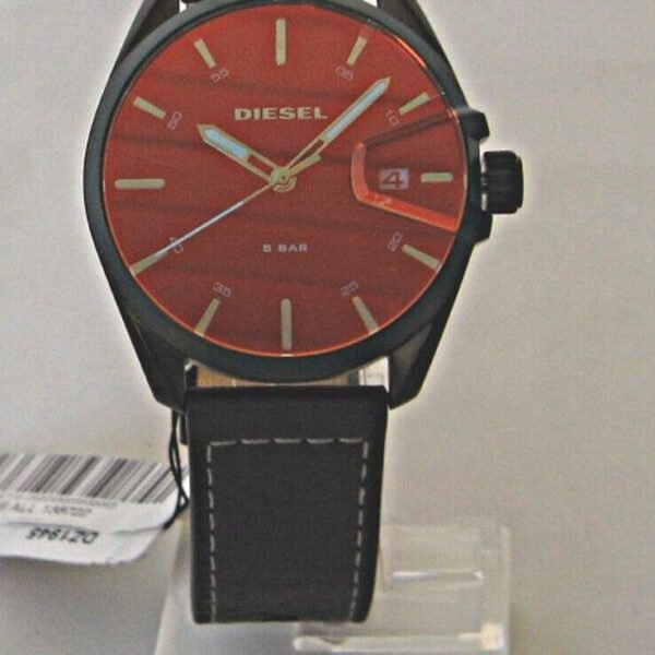 Diesel MS9 Three-Hand Date Black Leather Watch DZ1945 Iridescent