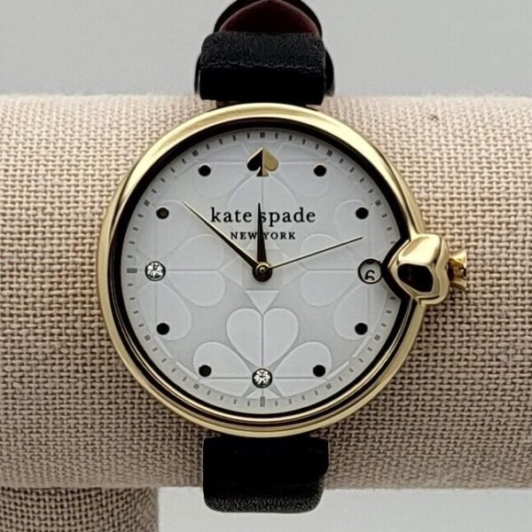 Kate Spade KSW1786 Women's Chelsea Park Gold-Tone  Black Leather Strap Watch