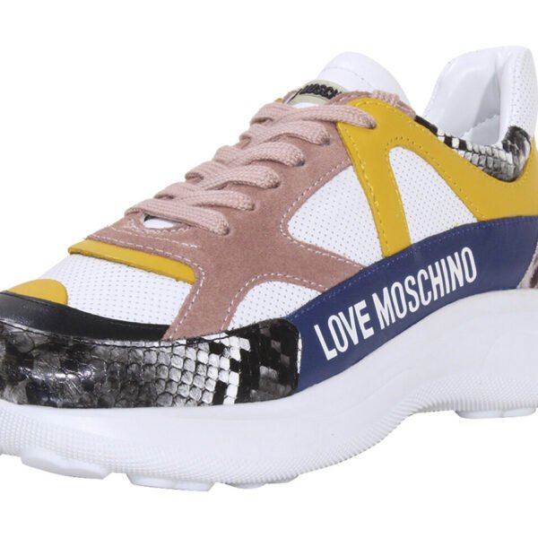 Love Moschino Women's White Faux Fur Lace-Up Sneakers Trainers
