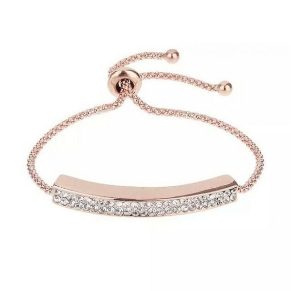 Mikey Rose Gold Tone Crystal Set Chain ID Tie Bracelet