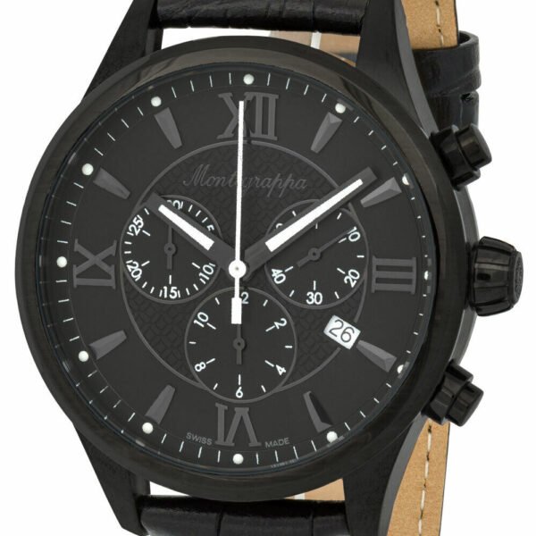 Montegrappa Fortuna Chronograph Black Dial black Leather Men's Watch IDFOWCLG