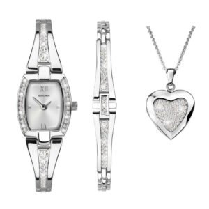 Sekonda 2748G Ladies Silver Watch Bracelet Necklace Gift Set