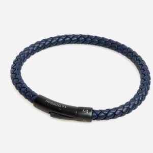 TATEOSSIAN Navy Blue Leather Bracelet RT Logo BlacK LP Plated BR2112