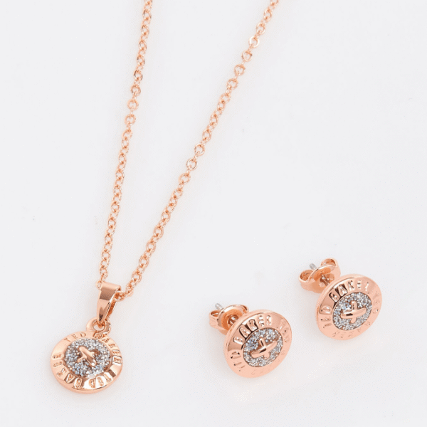 Ted Baker Rose Gold Emillia Mini Button Gift Set EARRINGS NECKLACE