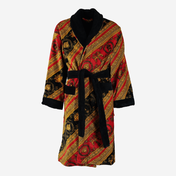 Versace Baroque Medusa Bathrobe Diagonal Stripe Print Red, Black and Gold