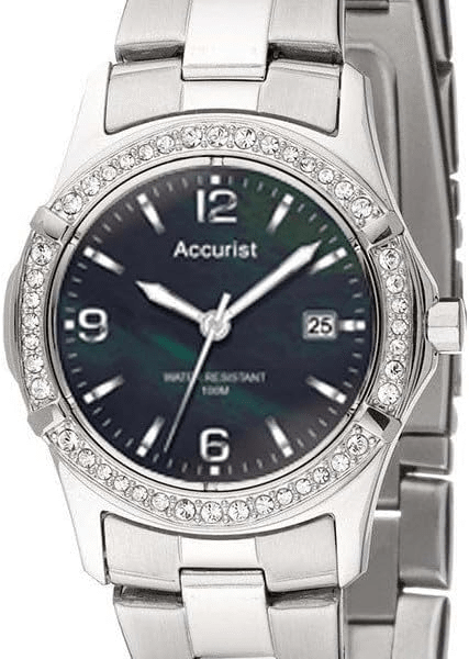Accurist Ladies Watch Silver Tone Bracelet Black Dial LB1540BL