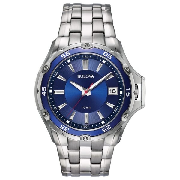 Bulova Men's Quartz Stainless Steel Blue Dial Calendar Watch 43MM 98B297
