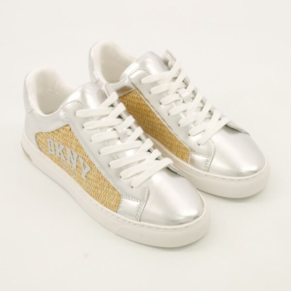 DKNY Abeni Arch Raffia Women's Low-Top Sneakers - Silver Lace-Up Casual Shoes