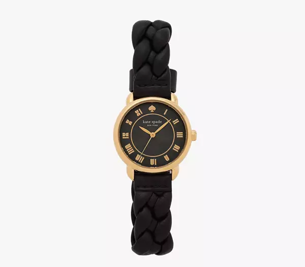 Kate Spade NY Womens Lily Avenue Gold Watch Black Braided Leather KSW1820