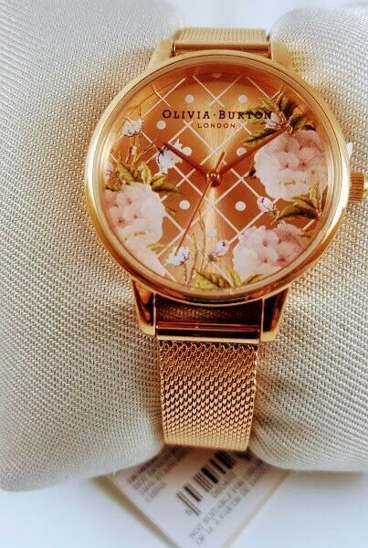 OLIVIA BURTON OB16DD06 floral print gold watch
