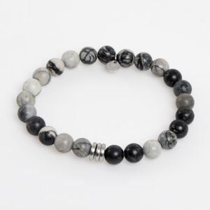 TATEOSSIAN Grey & Black Beaded Bracelet Elasticated Fastening BR2540