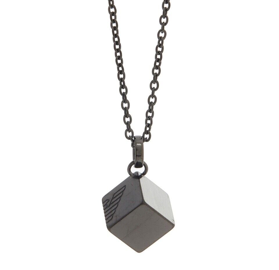 Emporio Armani Men's Gunmetal Statement Necklace Cube Pendant EGS2640060