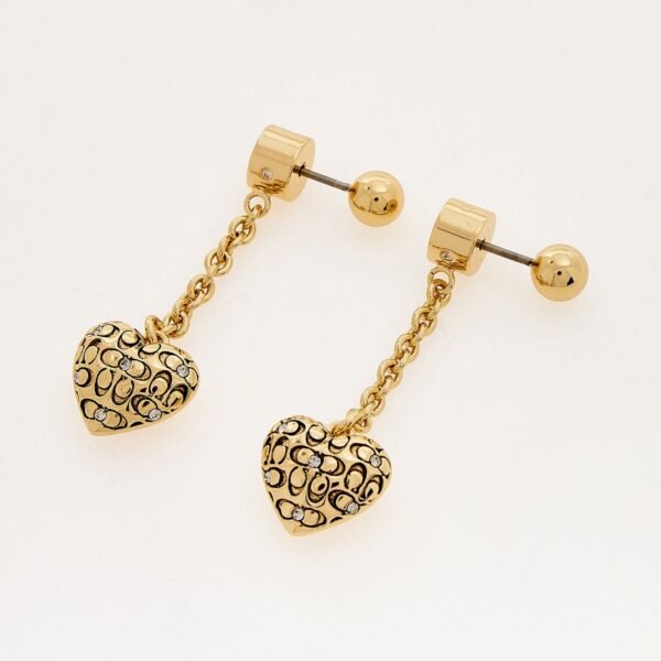 COACH Gold Tone Signature Quilted Heart Earrings, Coach box sold separately
