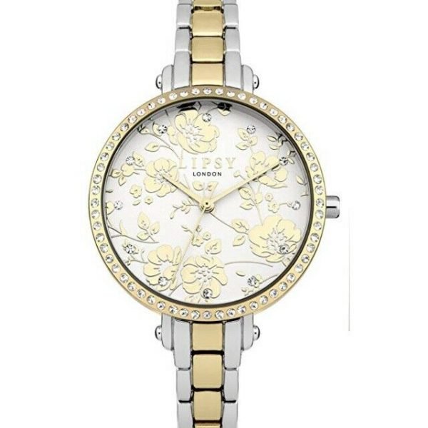 Lipsy Ladies Gold & Silver Tone Bracelet Watch Gold Floral Design Dial LP568