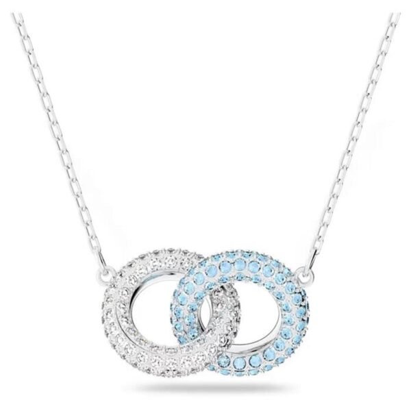Swarovski Stone necklace Pave Intertwined circles Blue Rhodium plated 5642883