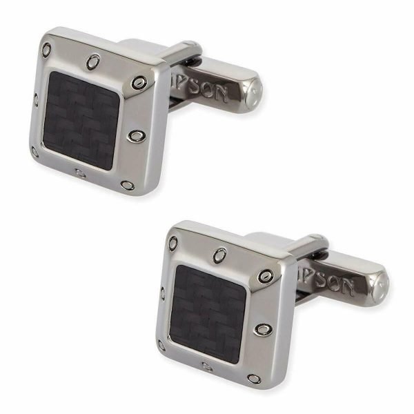Thompson London Techno Carbon Square Cuff Links, Black