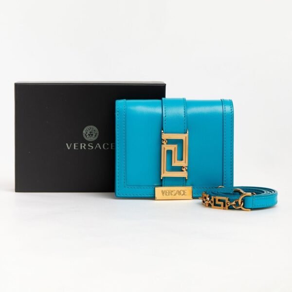 VERSACE Women's Greca Goddess Crossbody Mini Bag Wallet Blue/ Gold