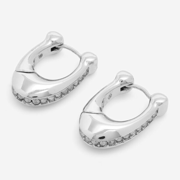 COACH Crystal Signature Silver Pave Hoop Earrings, Coach box sold separately