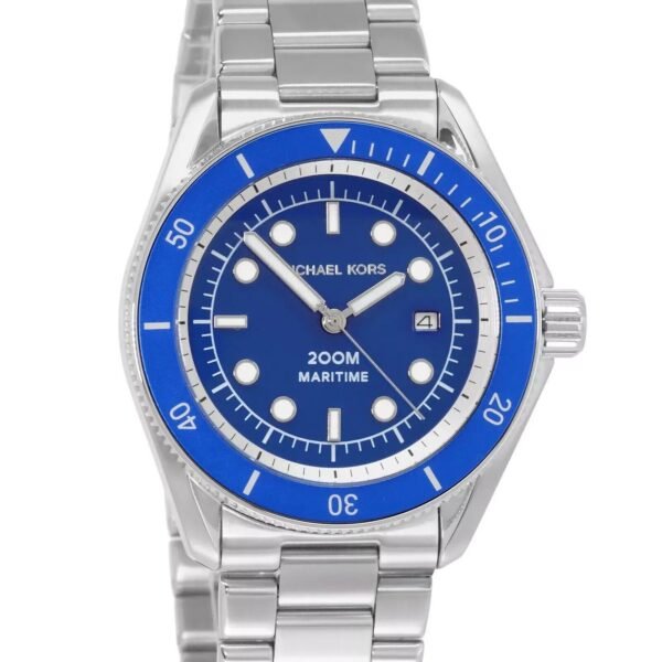 Michael Kors Maritime Mens 200m Diver Watch Blue Dial Silver Bracelet MK9160