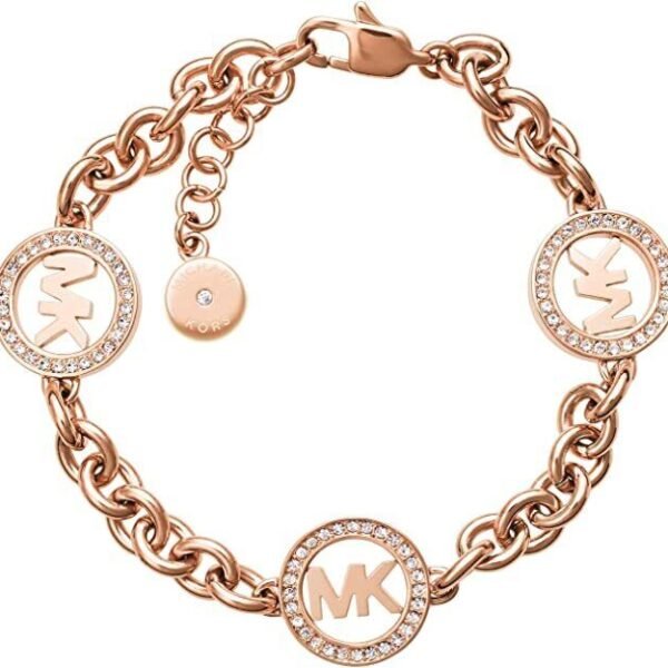 Michael Kors Rose Gold-Tone Chain Logo Circles Bracelet Model MKJ4731791 Crystal