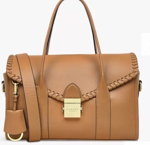 RADLEY Loaf Lane Medium Whipstitch Leather Flap Over CrossBody Bag Tan Butterscotch