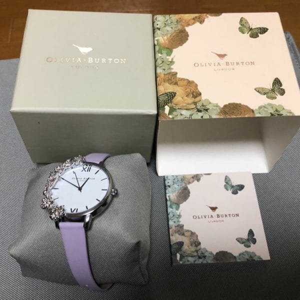 Olivia Burton OB16CB05 Case Cuff Grey Lilac & Silver Leather Ladies Watch
