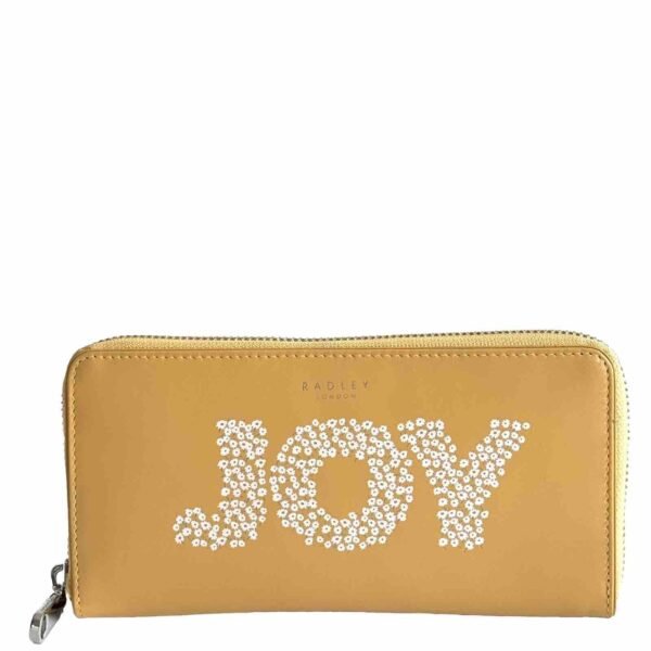 Radley Daisy Joy Tan Yellow Leather Zip Round Large Matinee Purse