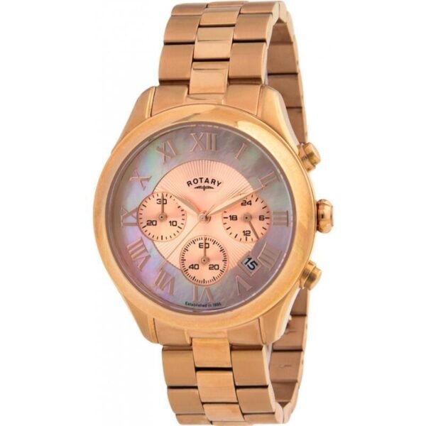 Rotary Womens Chronograph Quartz Watch with Rose Gold Bracelet Strap LB007/C/25