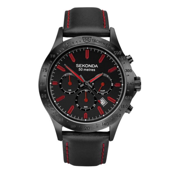 Sekonda Mens Multi dial Quartz Watch with Black Leather Strap 1652