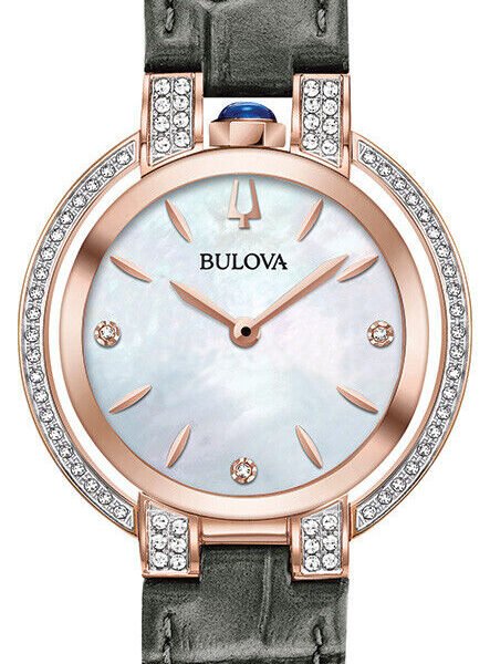 Bulova Rubaiyat Women's Quartz Diamond Accents Rose Gold Tone 35mm Watch 98R268
