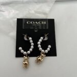 Coach Bear Pearl Hoop Earrings Gold/Pearl and Silver Finish C7793