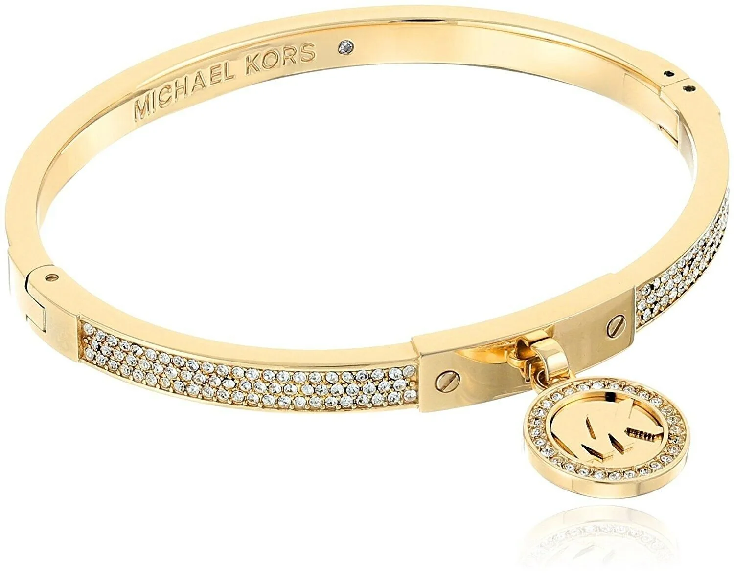 Michael Kors MK Logo Yellow Gold Bangle Bracelet Crystals Pave MKJ5976710 318 Michael Kors MK Logo Yellow Gold Bangle Bracelet Crystals Pave MKJ5976710 BOX 265631080649 2
