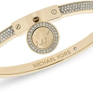 Michael Kors MK Logo Yellow Gold Bangle Bracelet Crystals Pave MKJ5976710