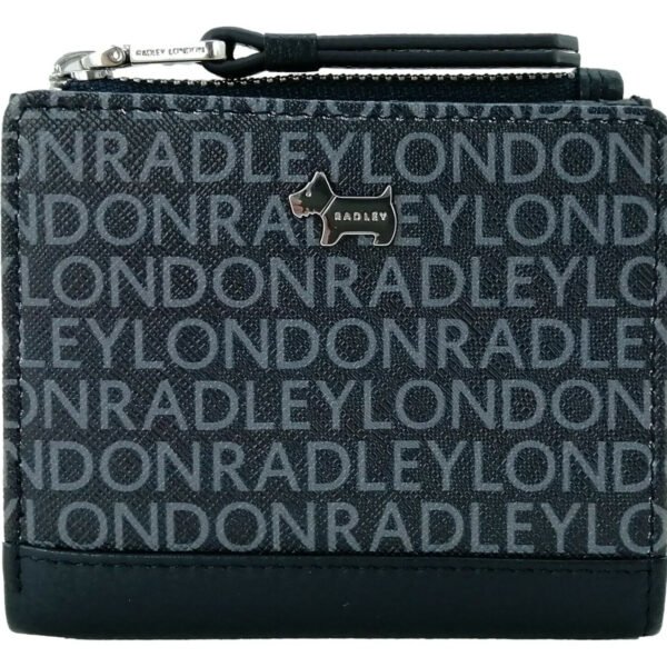 Radley Small Navy Purse Bifold Dark Blue Signature Logo Pattern Synthetic PU