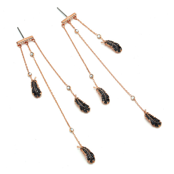 Swarovski Crystal Naughty Chandelier Feather Pierced Earrings, Rose-Gold 5497873
