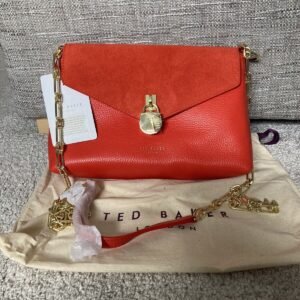 Ted Baker Miliaa Orange / Red Leather and Suede Padlock Bag