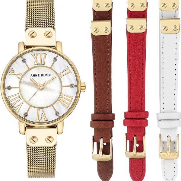 Anne Klein Womens Analogue Classic Quartz Watch with Leather Strap AK/N3180GBST